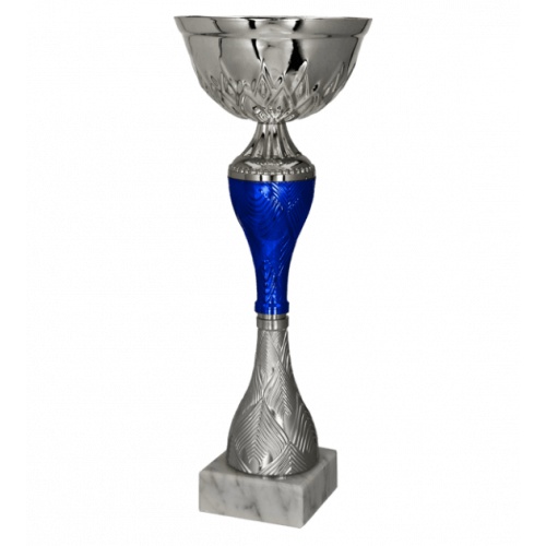 Puchar metalowy srebrno-niebieski 32cm