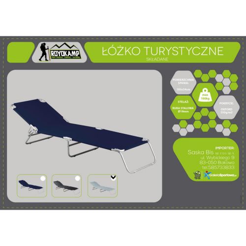 ŁÓŻKO TURYSTYCZNE SKŁADANE Z REGULACJĄ OPARCIA 185x56 CM SZARE ENERO CAMP