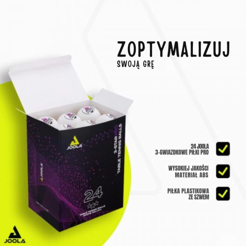 PIŁECZKI DO TENISA STOŁOWEGO JOOLA PRO 3 STAR 24SZT BIAŁE