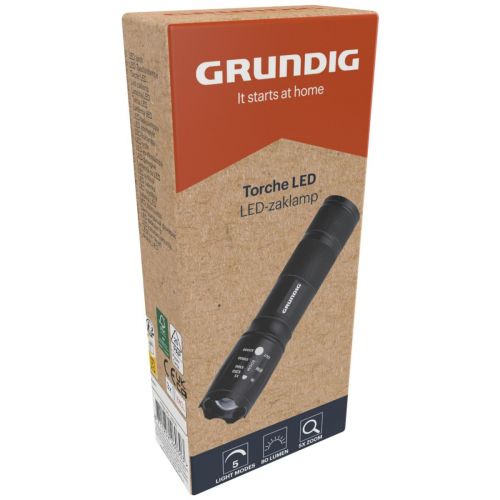 LATARKA TAKTYCZNA LED GRUNDIG MEGALIGHT 80LM ZOOM 5 TRYBÓW 200M ALUMINIOWA