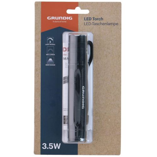 LATARKA RĘCZNA LED GRUNDIG 3,5W 160 LM 65 M ALUMINIOWA CZARNA