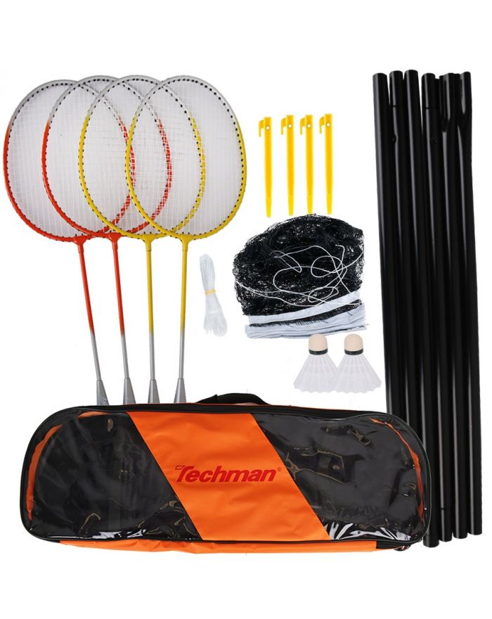 Zestaw do badmintona dla 4 osób + 2 lotki + słupki
