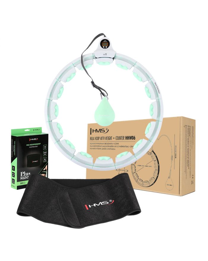 ZESTAW HULA HOP HHW06 GREEN Z PIŁKĄ GRAWITACYJNĄ I LICZNIKIEM HMS + PAS BR163 BLACK PLUS SIZE