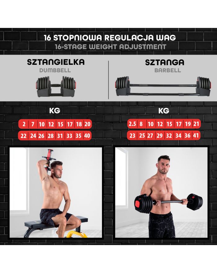 SGR40 PRO SET 2W1 ZESTAW REGULOWANYCH SZTANGIELEK 43,5 KG HMS