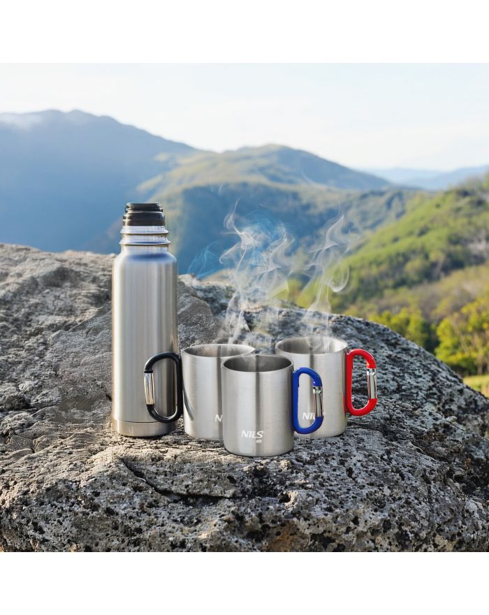 NC17110 KUBEK KEMPINGOWY Z KARABIŃCZYKIEM 300 ML STAL NIERDZEWNA NIEBIESKI NILS CAMP