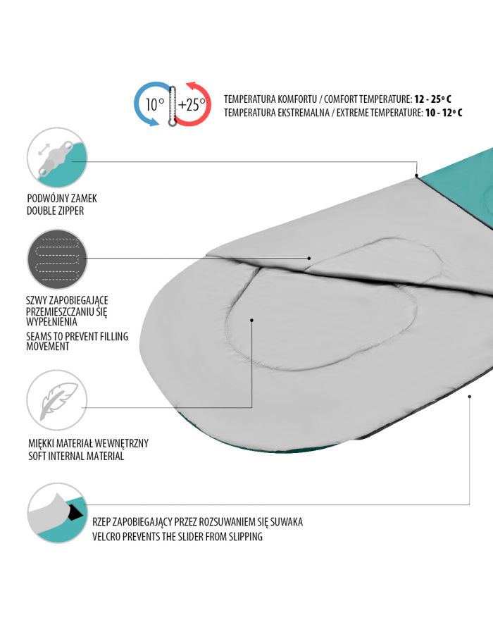 NC2105 ZIELONO-SZARY ŚPIWÓR ROZMIAR L NILS CAMP