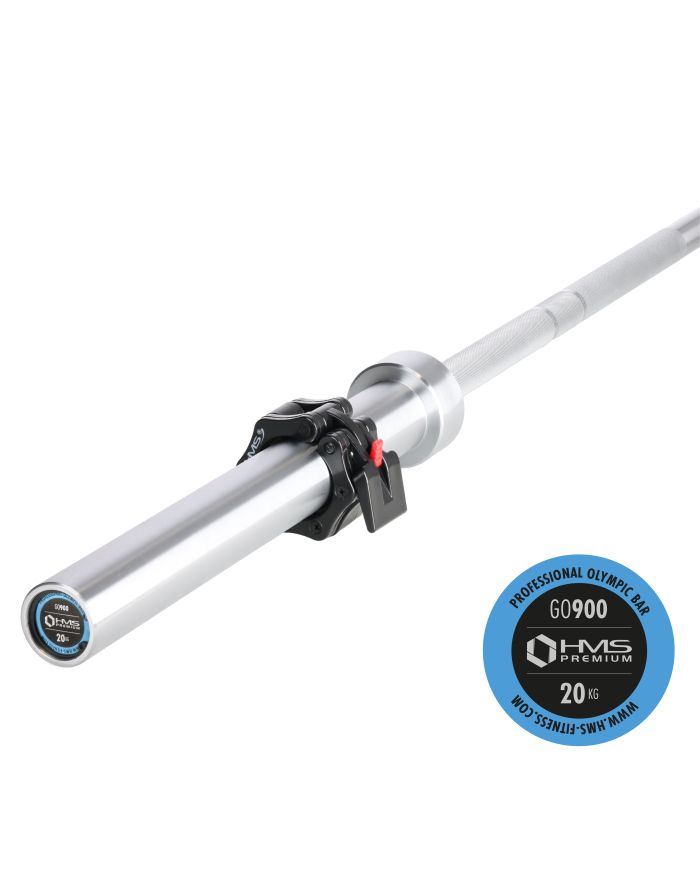 GO900 GRYF OLIMPIJSKI 20KG 2200MM HMS PREMIUM + ZG1500 SILVER ZACISKI LOCK JAW (2 szt)