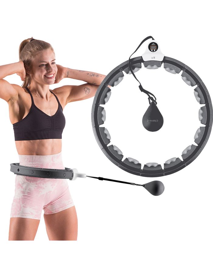 HHW06 HULA HOP BLACK Z WYPUSTKAMI I OBCIĄŻNIKIEM + LICZNIK HMS