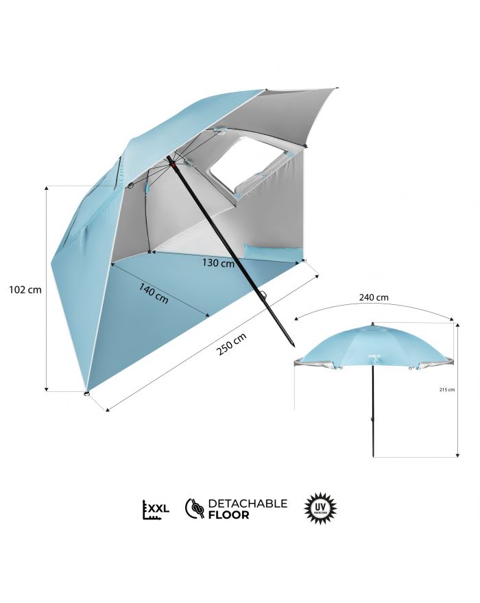 NC17114 PARASOL/PARAWAN PLAŻOWY 2W1 XXL 240 CM NIEBIESKI NILS