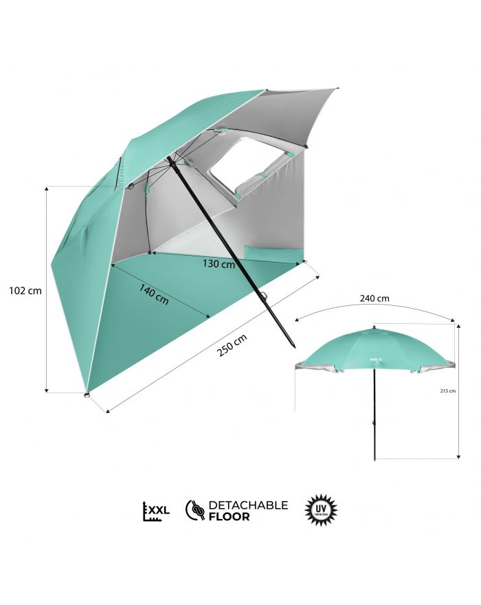 NC17114 PARASOL/PARAWAN PLAŻOWY 2W1 XXL 240 CM ZIELONY NILS