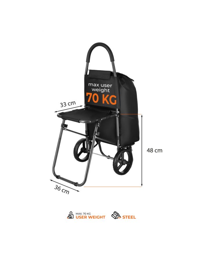 NC4303 WÓZEK NA ZAKUPY Z SIEDZISKIEM 40L CZARNY NILS