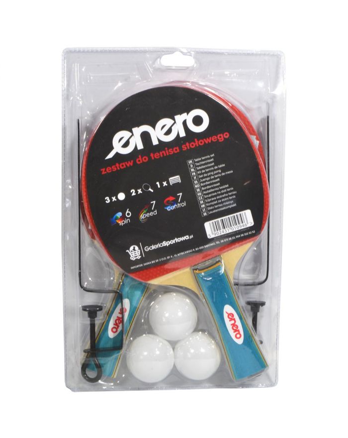 ZESTAW DO TENISA STOŁOWEGO ENERO 2 RAKIETKI 3 PIŁECZKI I SIATKA