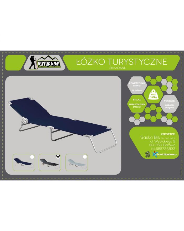 ŁÓŻKO TURYSTYCZNE KEMPINGOWE SKŁADANE CZARNE ENERO CAMP