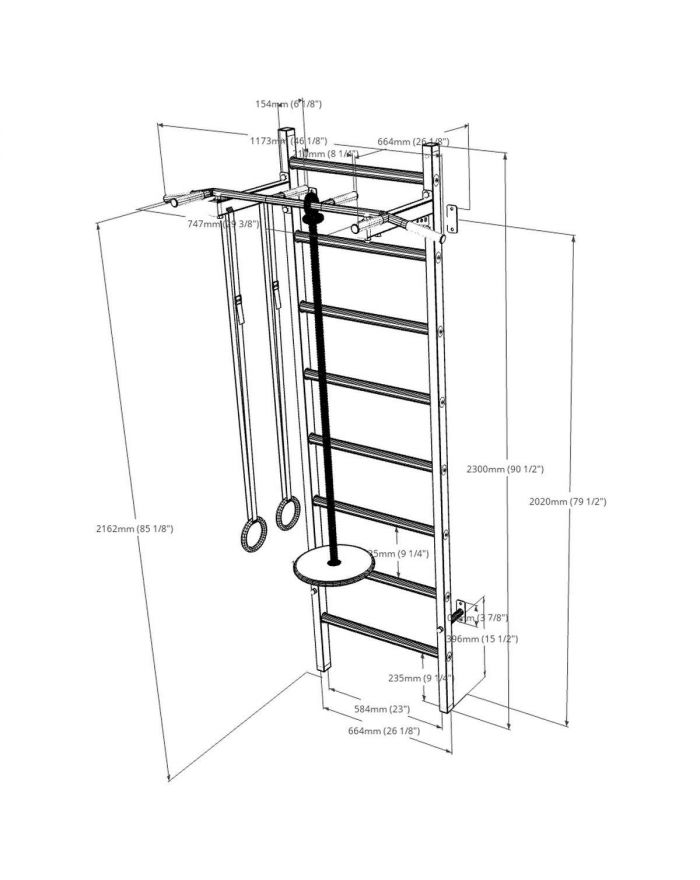 DRABINKA GIMNASTYCZNA DREWNIANO METALOWA Z DREWNIANYM DRĄŻKIEM I AKCESORIAMI BENCHK 221B A076