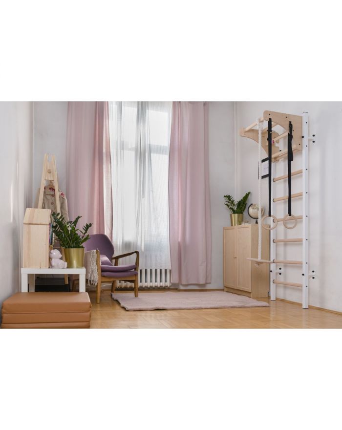 DRABINKA GIMNASTYCZNA DREWNIANO METALOWA Z DREWNIANYM DRĄŻKIEM I AKCESORIAMI BENCHK 211W A204