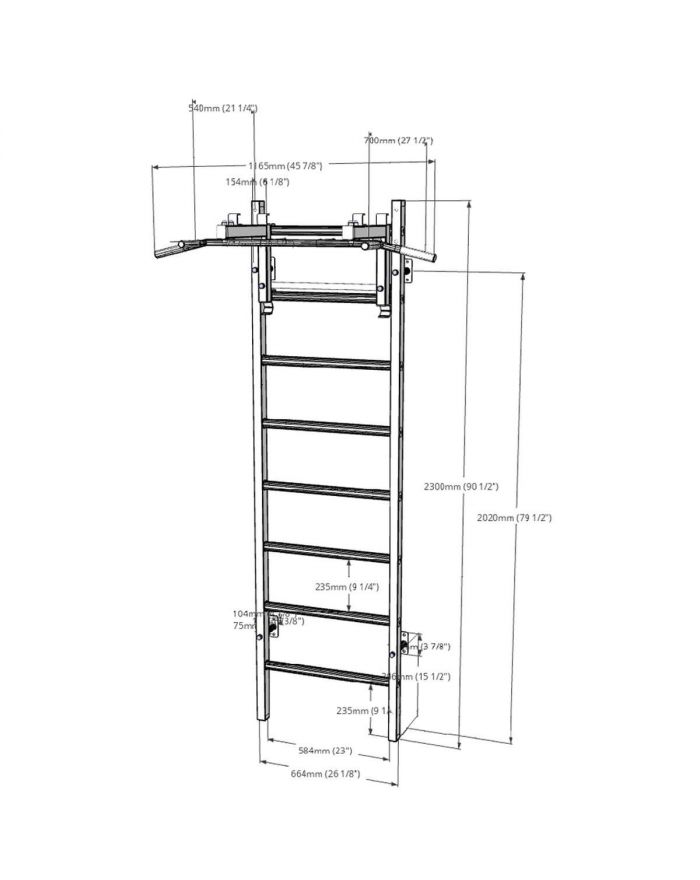 DRABINKA GIMNASTYCZNA DREWNIANO METALOWA Z DRĄŻKIEM BENCHK 231W
