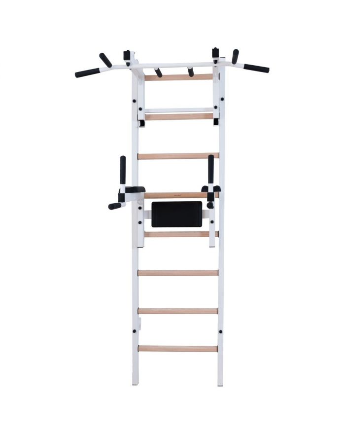 DRABINKA GIMNASTYCZNA DREWNIANO METALOWA Z DRĄŻKIEM I AKCESORIAMI BENCHK 232W