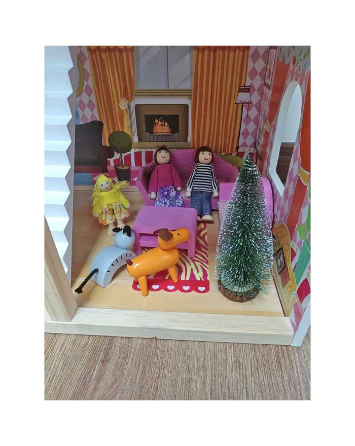 DOMEK DLA LALEK DREWNIANY LED  XXXL 60x33x90CM + 3 LALKI + 2 ZWIERZĄTKA