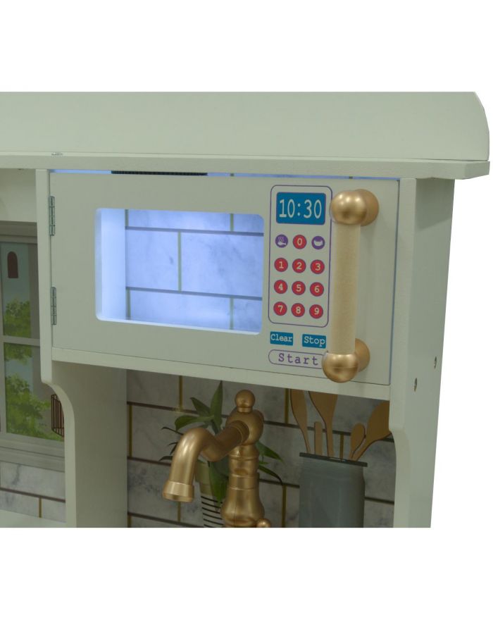 KUCHNIA DREWNIANA DLA DZIECI LAMPKA LED 60x30x88,5CM BIAŁO RÓŻOWA