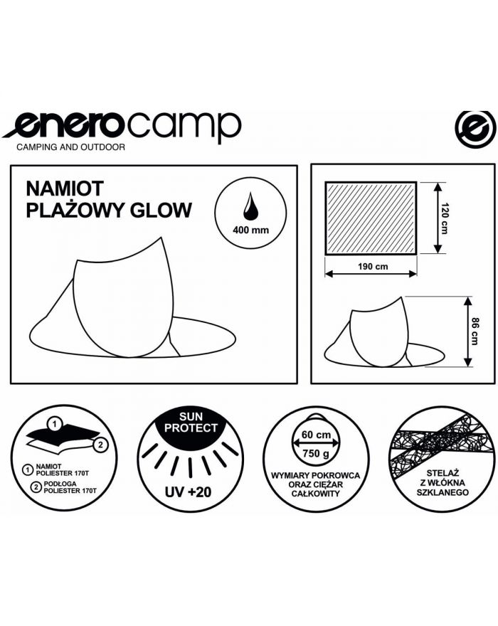 NAMIOT PARAWAN PLAŻOWY SAMOROZKŁADAJĄCY 190X120X90CM NIEBIESKI POP-UP