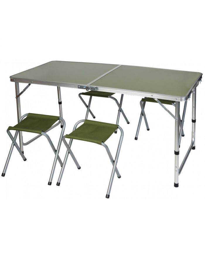 STOLIK TURYSTYCZNY SKŁADANY KEMPINGOWY 120X60X70/62/55CM + 4 KRZESŁA ZIELONY