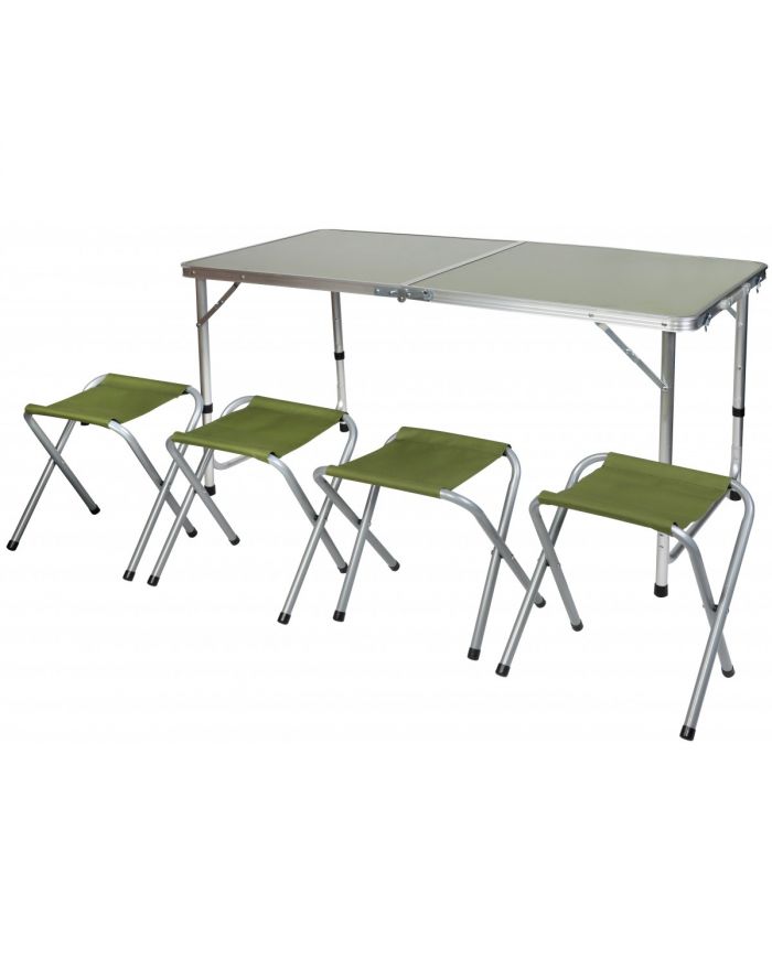 STOLIK TURYSTYCZNY SKŁADANY KEMPINGOWY 120X60X70/62/55CM + 4 KRZESŁA ZIELONY