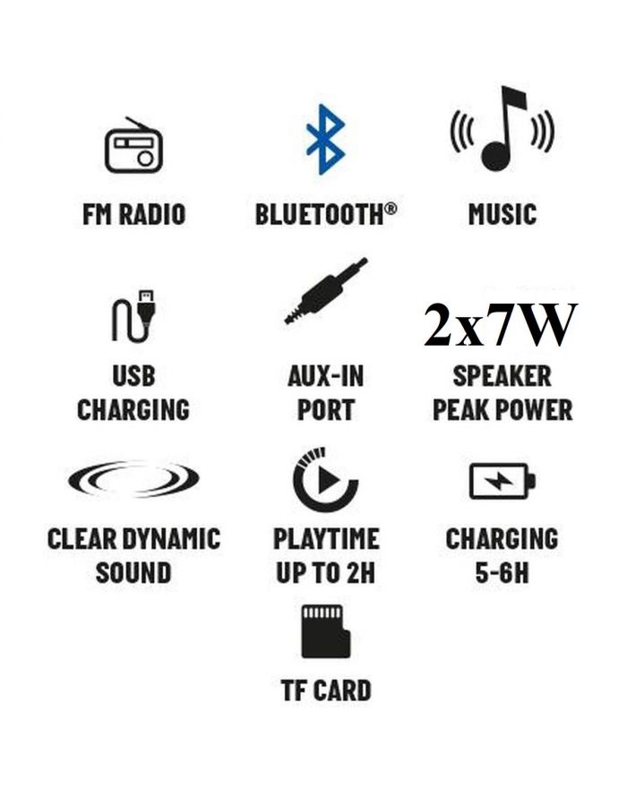 GŁOŚNIK BEZPRZEWODOWY PRZENOŚNY 2x7W UMBRO