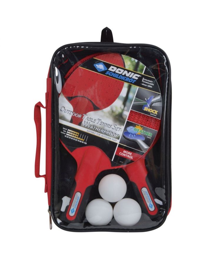 ZESTAW DO TENISA STOŁOWEGO OUTDOOR WEATHERPROOF 2 RAKIETKI 3 PIŁECZKI DONIC
