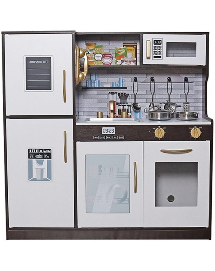 KUCHNIA DREWNIANA DLA DZIECI LAMPKA LED 80x24x80,5CM CZARNA