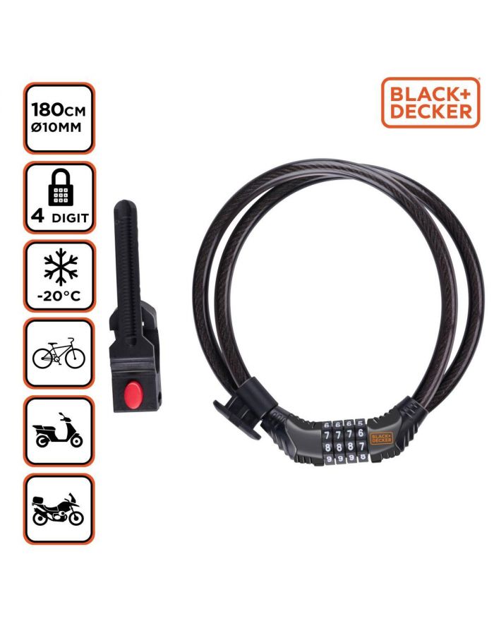 ZAPIĘCIE ROWEROWE LINKA NA SZYFR 10x1800MM Z UCHWYTEM BLACK+ DECKER