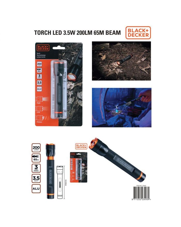 LATARKA TAKTYCZNA ALUMINIOWA 3,5W 200LUMENÓW BLACK + DECKER