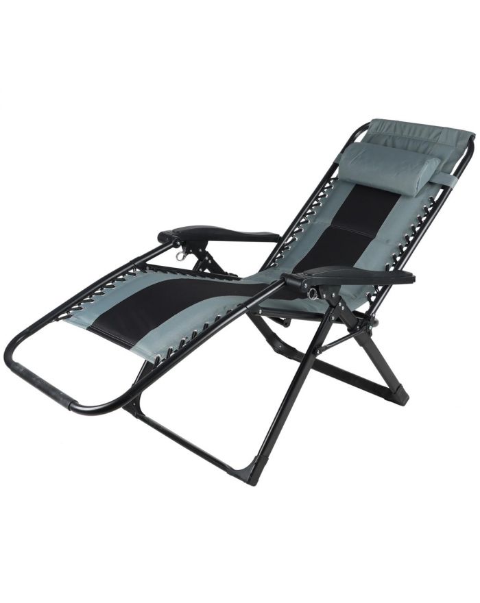 LEŻAK OGRODOWY SKŁADANY WIELOFUNKCYJNY 162X52/65X110CM CZARNO SZARY