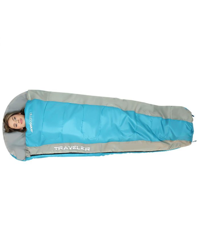 ŚPIWÓR TURYSTYCZNY TRAVELER 210X80/50CM  BŁĘKITNO SZARY ENERO CAMP