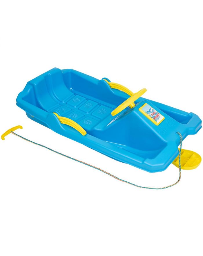 SANKI PLASTIKOWE Z HAMULCEM I KIEROWNICĄ ADAŚ 84x43x25CM NIEBIESKIE