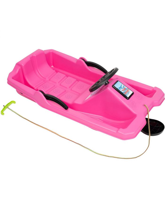 SANKI PLASTIKOWE Z HAMULCEM I KIEROWNICĄ ADAŚ 84x43x25CM RÓŻOWE