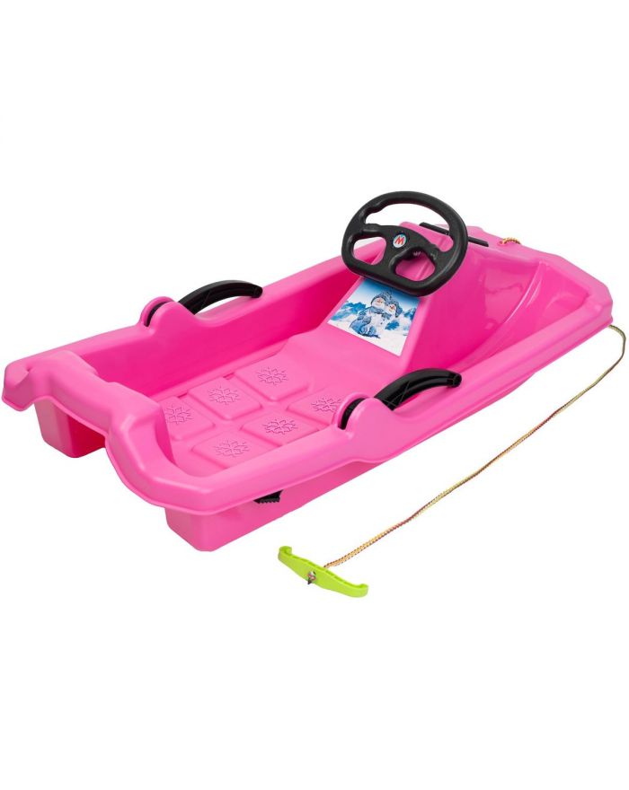 SANKI PLASTIKOWE Z HAMULCEM I KIEROWNICĄ ADAŚ 84x43x25CM RÓŻOWE