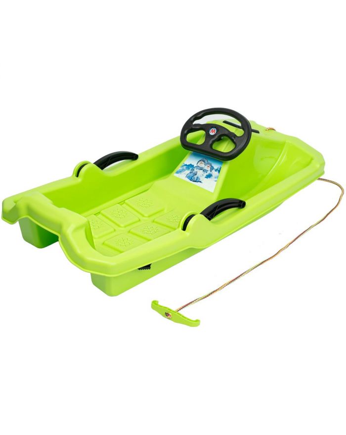 SANKI PLASTIKOWE Z HAMULCEM I KIEROWNICĄ ADAŚ 84x43x25CM ZIELONE