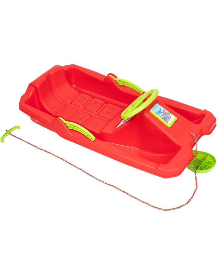 SANKI PLASTIKOWE Z HAMULCEM I KIEROWNICĄ ADAŚ 84x43x25CM CZERWONE