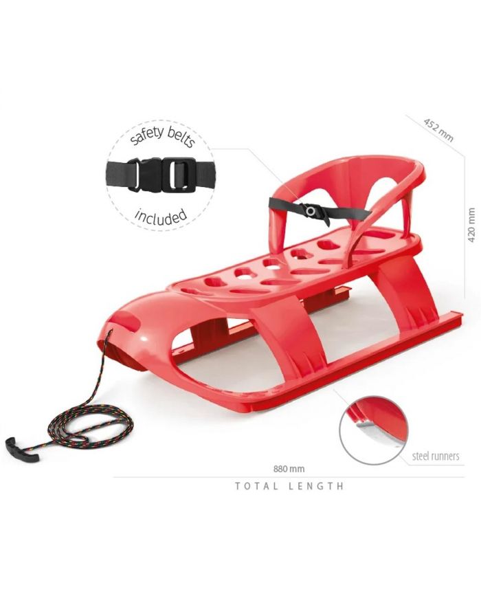 SANKI PLASTIKOWE Z OPARCIEM 88x45x42CM CZERWONE