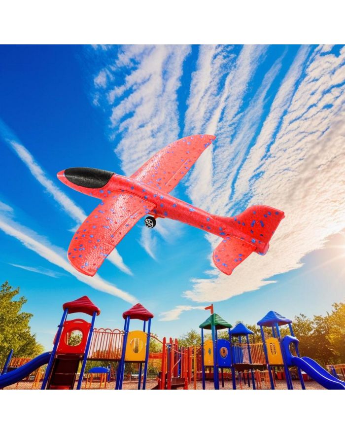 SAMOLOT STYROPIANOWY Z WYRZUTNIĄ 32x34CM CZERWONY