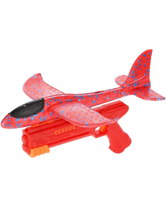 SAMOLOT STYROPIANOWY Z WYRZUTNIĄ 32x34CM CZERWONY