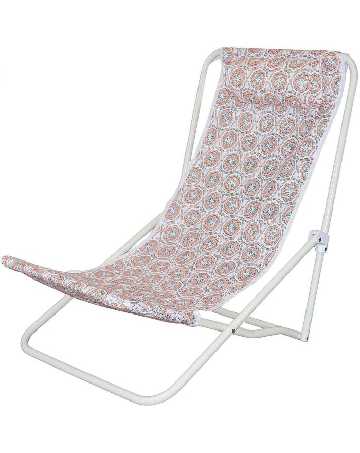 LEŻAK SKŁADANY PLAŻOWY Z ZAGŁÓWKIEM NIEBIESKO POMARAŃCZOWY