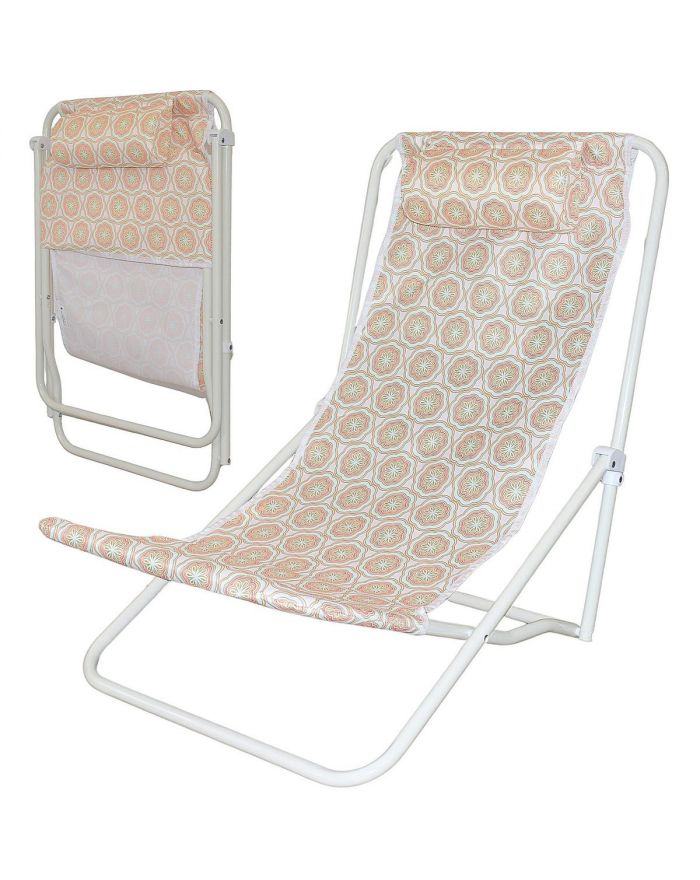 LEŻAK SKŁADANY PLAŻOWY Z ZAGŁÓWKIEM POMARAŃCZOWY