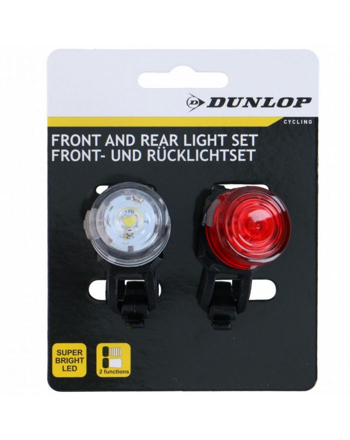 ZESTAW SILIKONOWYCH LAMP ROWEROWYCH LED PRZÓD I TYŁ OKRĄGŁE BLACK DUNLOP