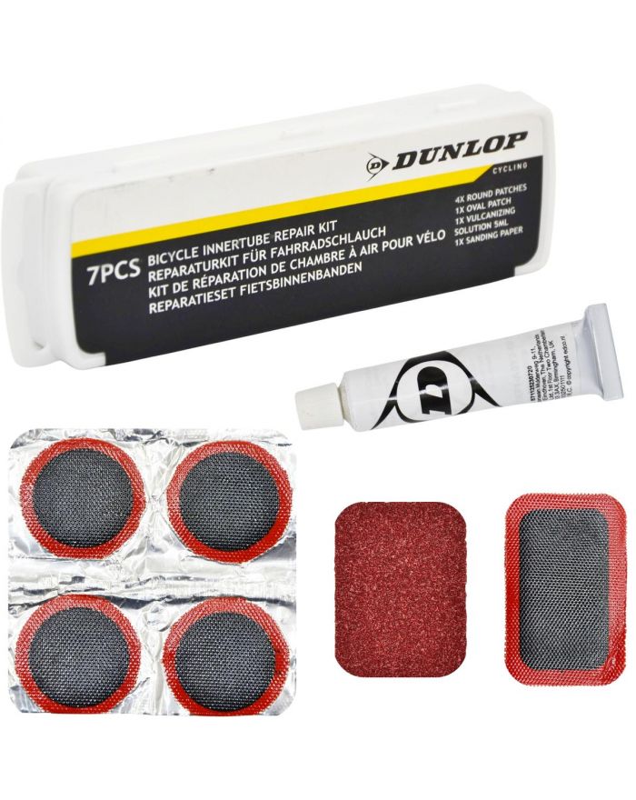 ZESTAW NAPRAWCZY DO DĘTEK ŁATKI I KLEJ 7 ELEMENTÓW BOX DUNLOP