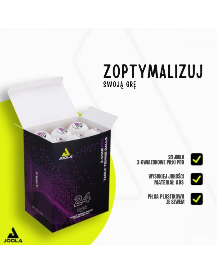 PIŁECZKI DO TENISA STOŁOWEGO JOOLA PRO 3 STAR 24SZT BIAŁE