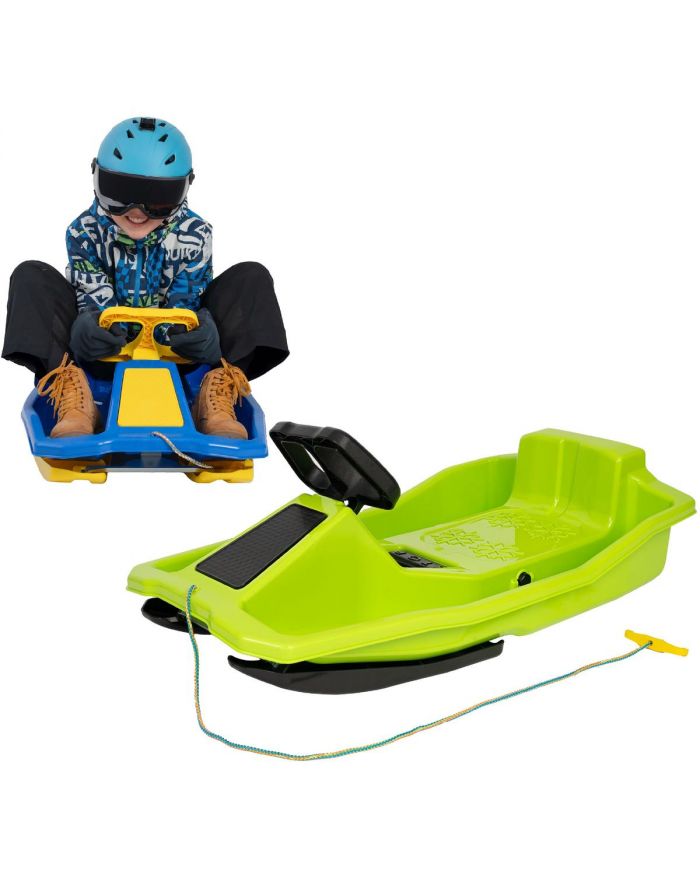 SANKI PLASTIKOWE Z HAMULCEM I KIEROWNICĄ MIKOŁAJ 97x53x25CM ZIELONE