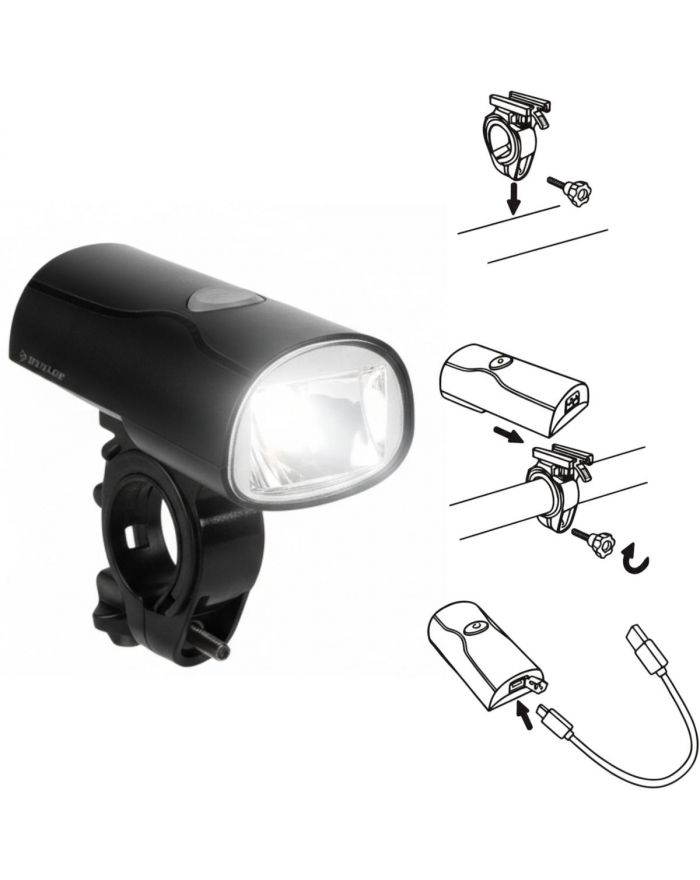 LAMPKA ROWEROWA PRZEDNIA LED USB-C CERTYFIKAT 2 TRYBY DUNLOP