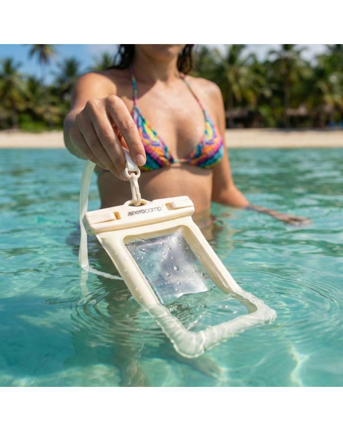 WODOODPORNE ETUI POKROWIEC NA TELEFON 12X22CM TPU PŁYWAJĄCE ENERO CAMP KREMOWE