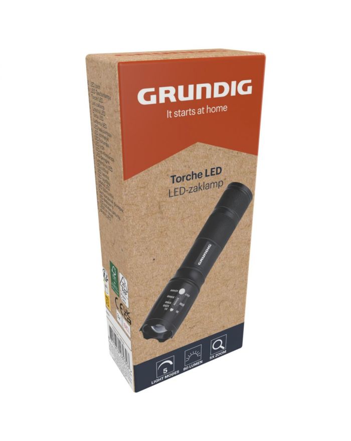 LATARKA TAKTYCZNA LED GRUNDIG MEGALIGHT 80LM ZOOM 5 TRYBÓW 200M ALUMINIOWA